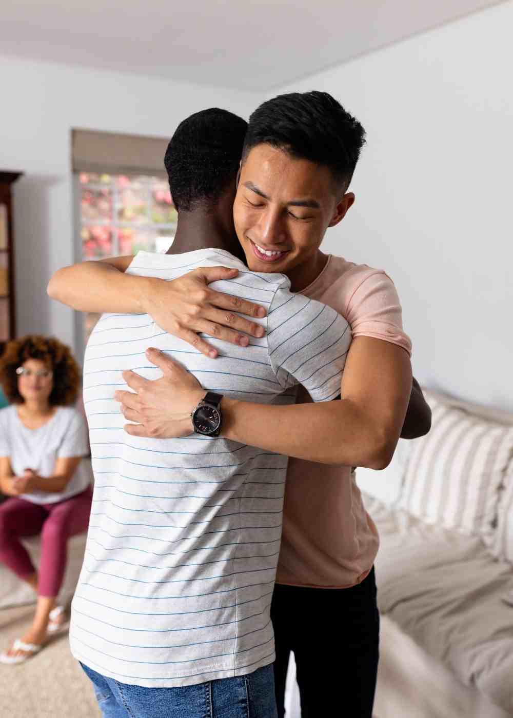 emotional-support-recovery-dbt-addiction Two people hugging during recovery with support from Dialectical Behavioral Therapy in PA.